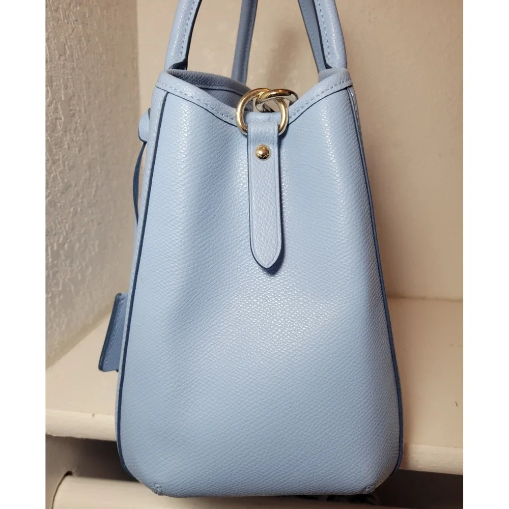 Coach Woman's Small Margot Carryall Satchel Bag Crossgrain Leather - Light blue